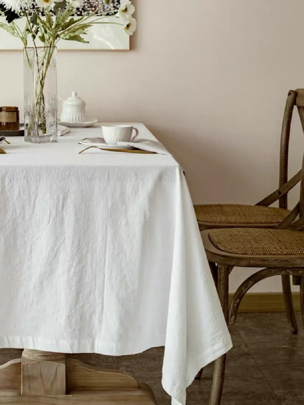 Cotton Tablecloth,100% Cotton Fabric Table Cloth,Off White,55 x 70 inch