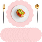 60 Pcs Light Pink Paper Placemats, 13.5 Inch Disposable Scalloped Placemat