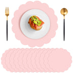 60 Pcs Light Pink Paper Placemats, 13.5 Inch Disposable Scalloped Placemat