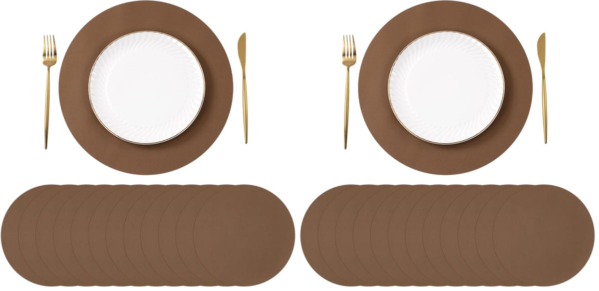 SHACOS 100 pcs Round Paper Placemats Disposable 13 inch Colored Paper Decorative Place Mats for Wedding Birthday Party Bridal Baby Shower Events Table Decoration, Brown