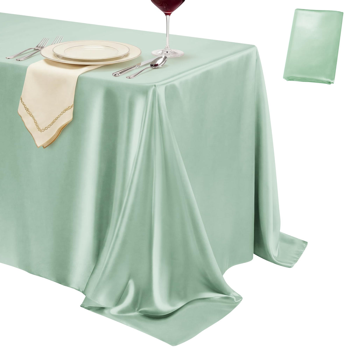 4 Pack Ivory Satin Tablecloth 58 x 102 Inch Overlay Seamless Design