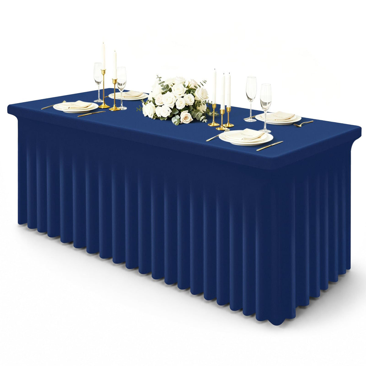 misaya Spandex Stretch Black Table Cloth Skirt for 6 Foot Rectangle Tables