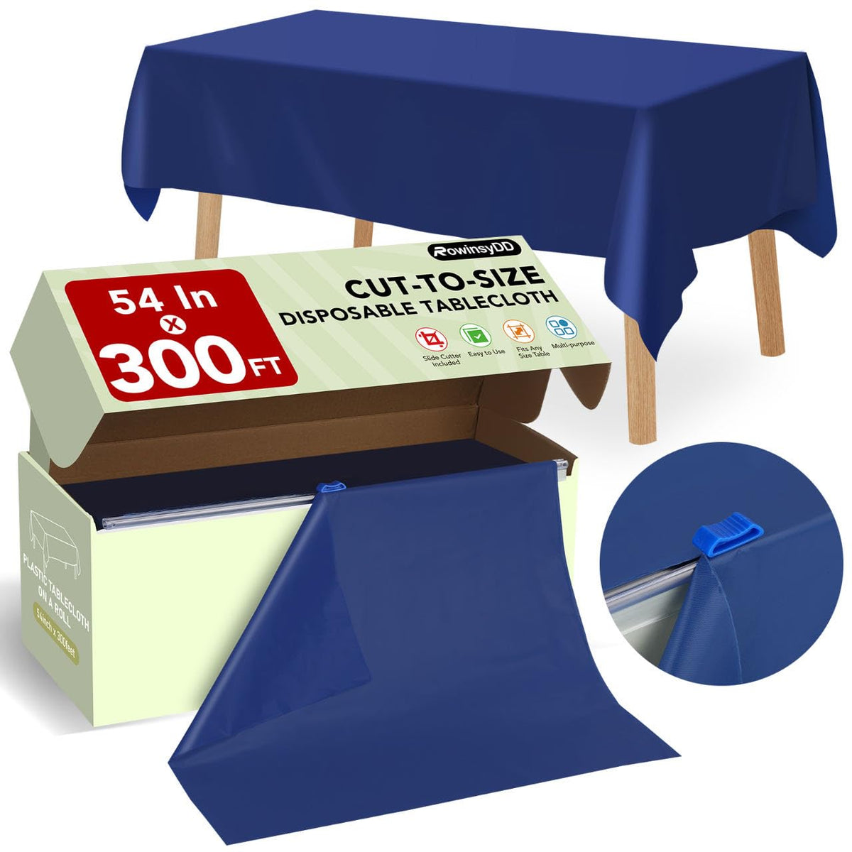 RowinsyDD 54 in X 100 FT White Plastic Table Cover Roll with Slide Cutter