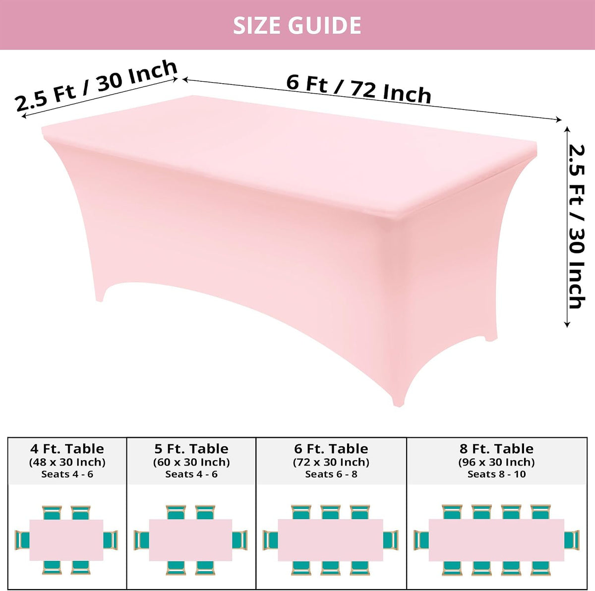 Utopia Kitchen Spandex Table Cloth 2 Pack [6FT, 72Lx30Wx30H Inch, Pink]