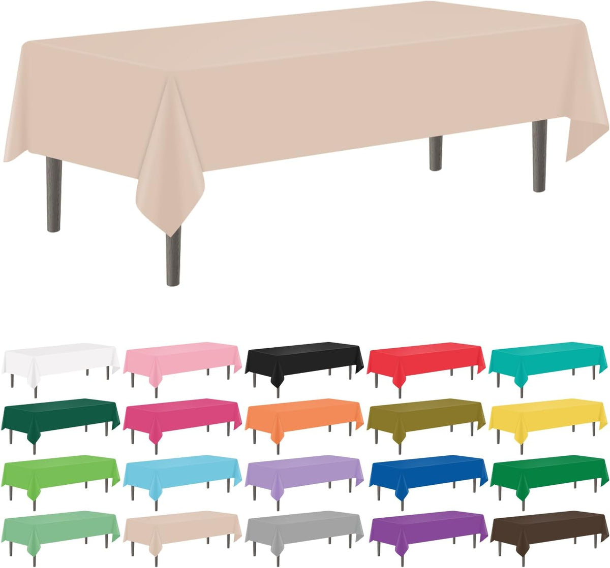 YSYJ 12 Pack Beige 54 x 108 Inch Disposable Plastic Tablecloths Rectangular Table Cloth Plastic Table Cover for Parties