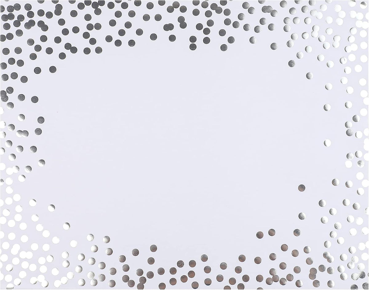 45 Pieces Silver Foil Paper Placemats White and Silver Dots Place Mats Disposable Decorative Paper Table Mats Rectangle Party Placemats for Birthday Wedding Baby Shower Party Dining Decor