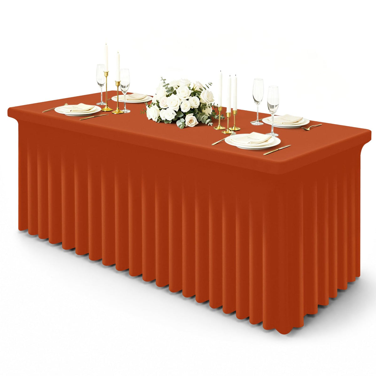 misaya Spandex Stretch Black Table Cloth Skirt for 6 Foot Rectangle Tables