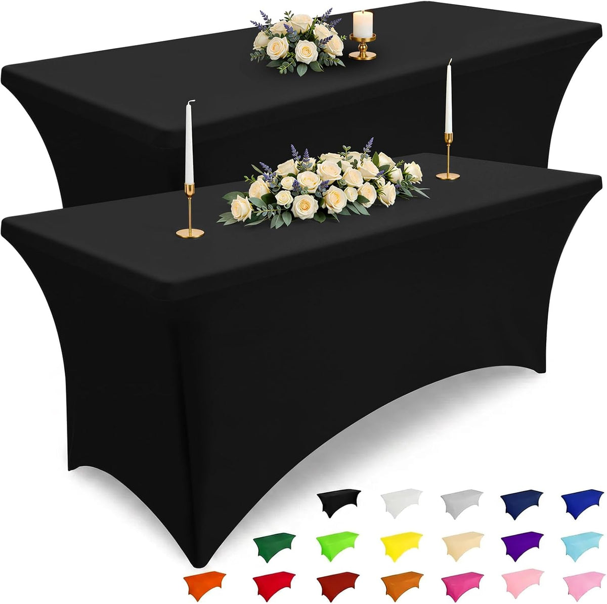 Smiry 2 Pack Spandex Table Cloth 6FT, Elastic Fitted Black Tablecloth