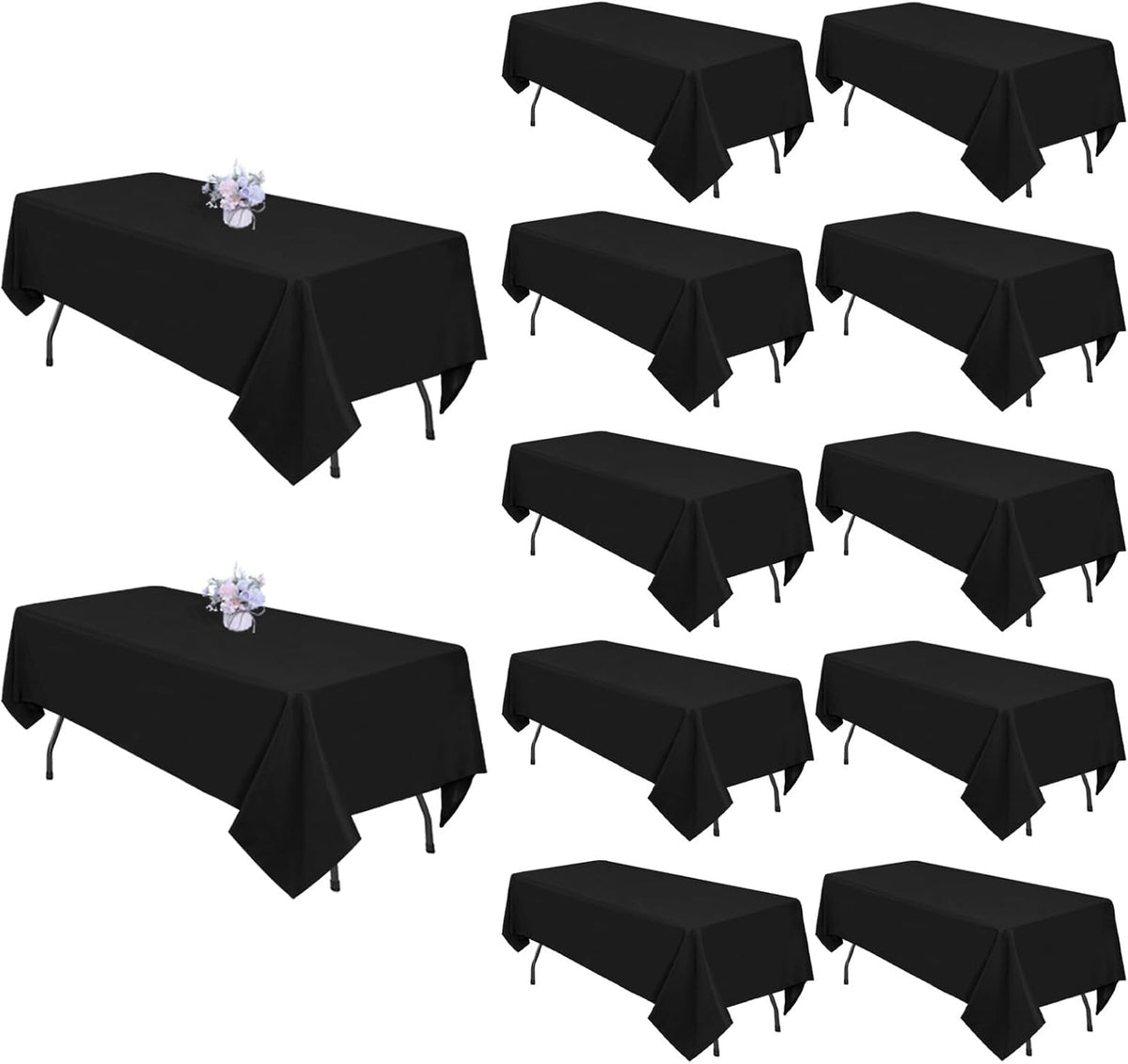 12 Pack 60 x 102 Inch Black Tablecloths for 6 Foot Rectangle Tables