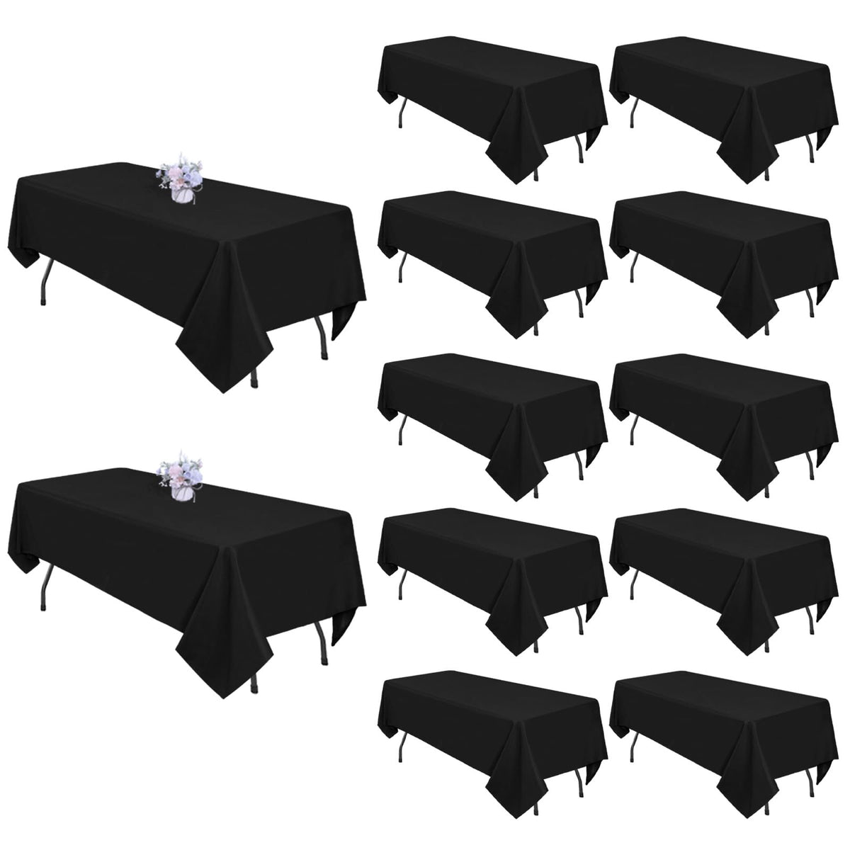 12 Pack 60 x 102 Inch Black Tablecloths for 6 Foot Rectangle Tables