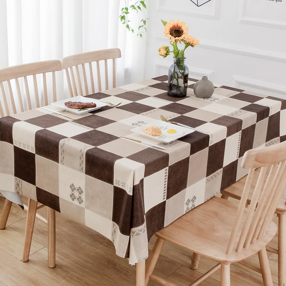 TruDelve Heavy Duty Vinyl Tablecloth Beige Plastic Table Cloth Waterproof Wipeable Oilcloth Tablecloths for Rectangle Tables (54'' x 72'', Leaves)