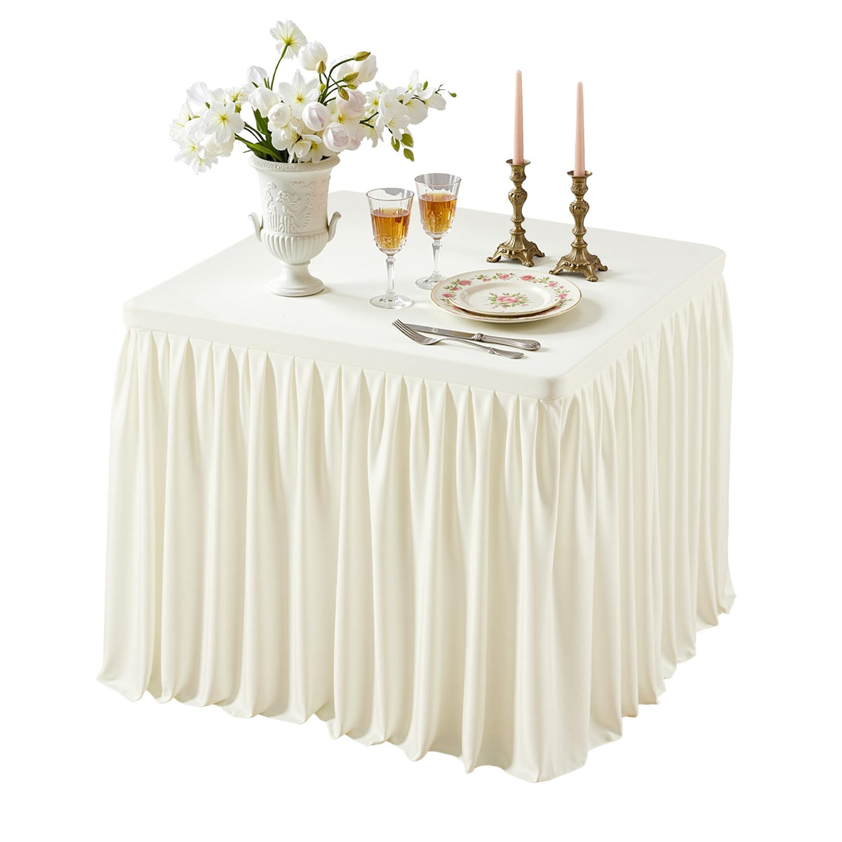 Black Square Tablecloths 34x34 Inch,Stretch Fitted Small Square Table Cloth Washable Fabric Card Table Cover with Pleated Ruffle Skirt for Dining,Kitchen,Buffet Parties,Trade Show,Vendor Stand