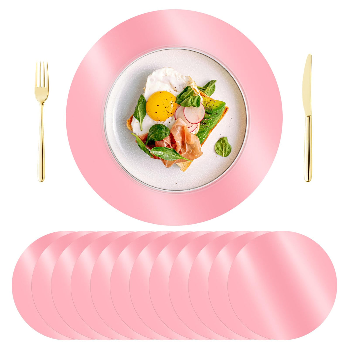 KesaPlan 50PCS 13in Round Gold Placemats, Disposable Paper Chargers Plate