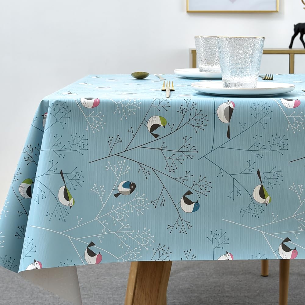 TruDelve Heavy Duty Vinyl Tablecloth Beige Plastic Table Cloth Waterproof Wipeable Oilcloth Tablecloths for Rectangle Tables (54'' x 72'', Leaves)