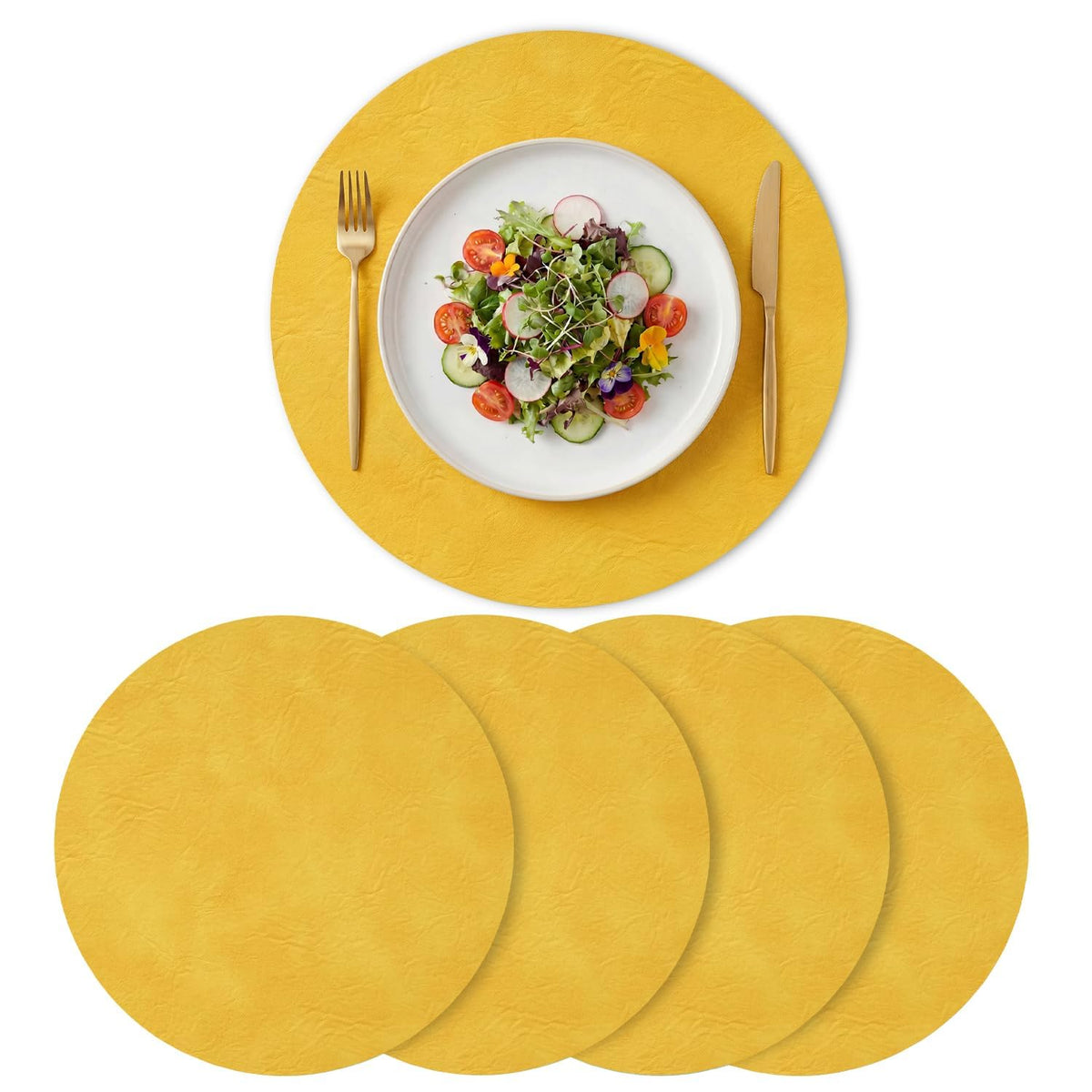 Artoid Mode Olive Green Faux Leather Placemats Set of 6, 12x18 Inch Waterproof Wipeable Heat Resistant Vinyl Place Mats, Reversible Table Mats for Kitchen Dining Decor