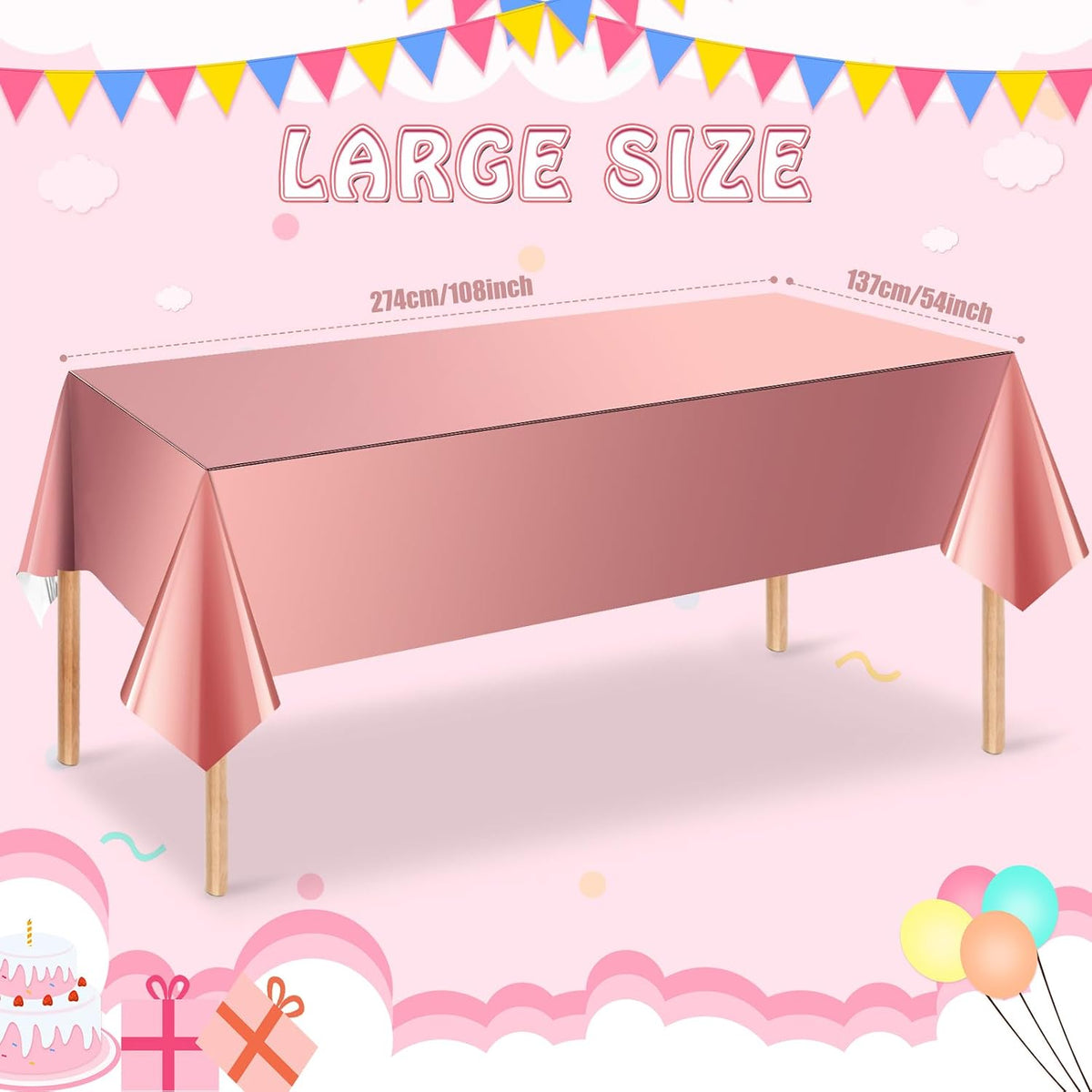 3 Pack Rose Gold Plastic Tablecloth, Dusty Pink Disposable Rectangle Table Covers, Holographic Metallic Foil Tablecloth Rose Party Supplies Decorations for Birthday Wedding Bachelorette, 54x108Inch