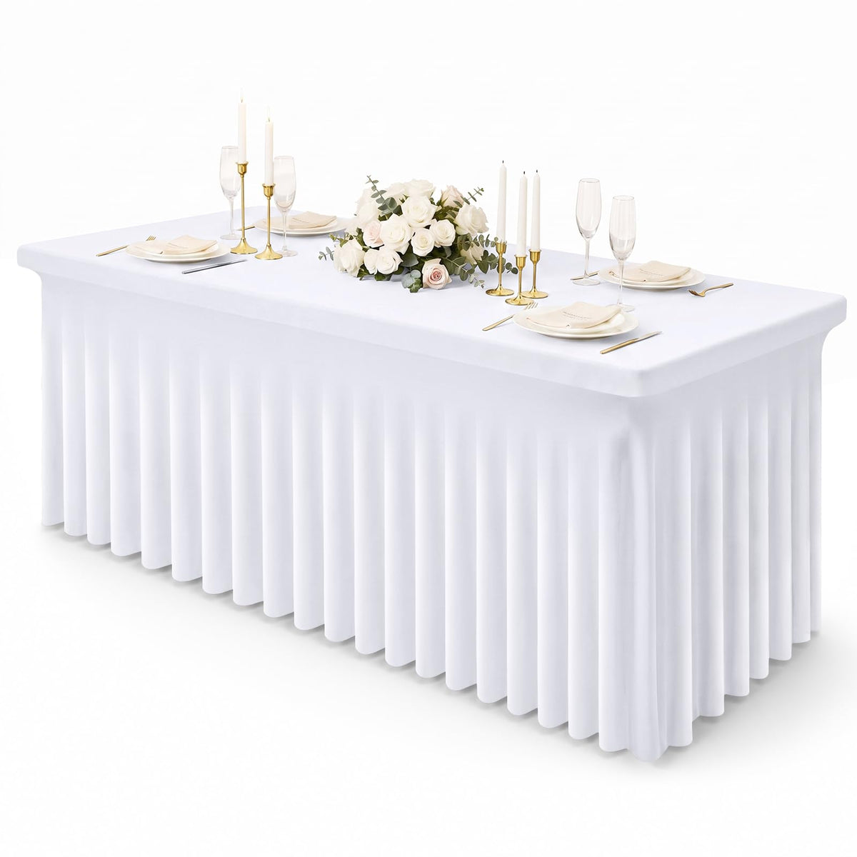 misaya Spandex Stretch Black Table Cloth Skirt for 6 Foot Rectangle Tables