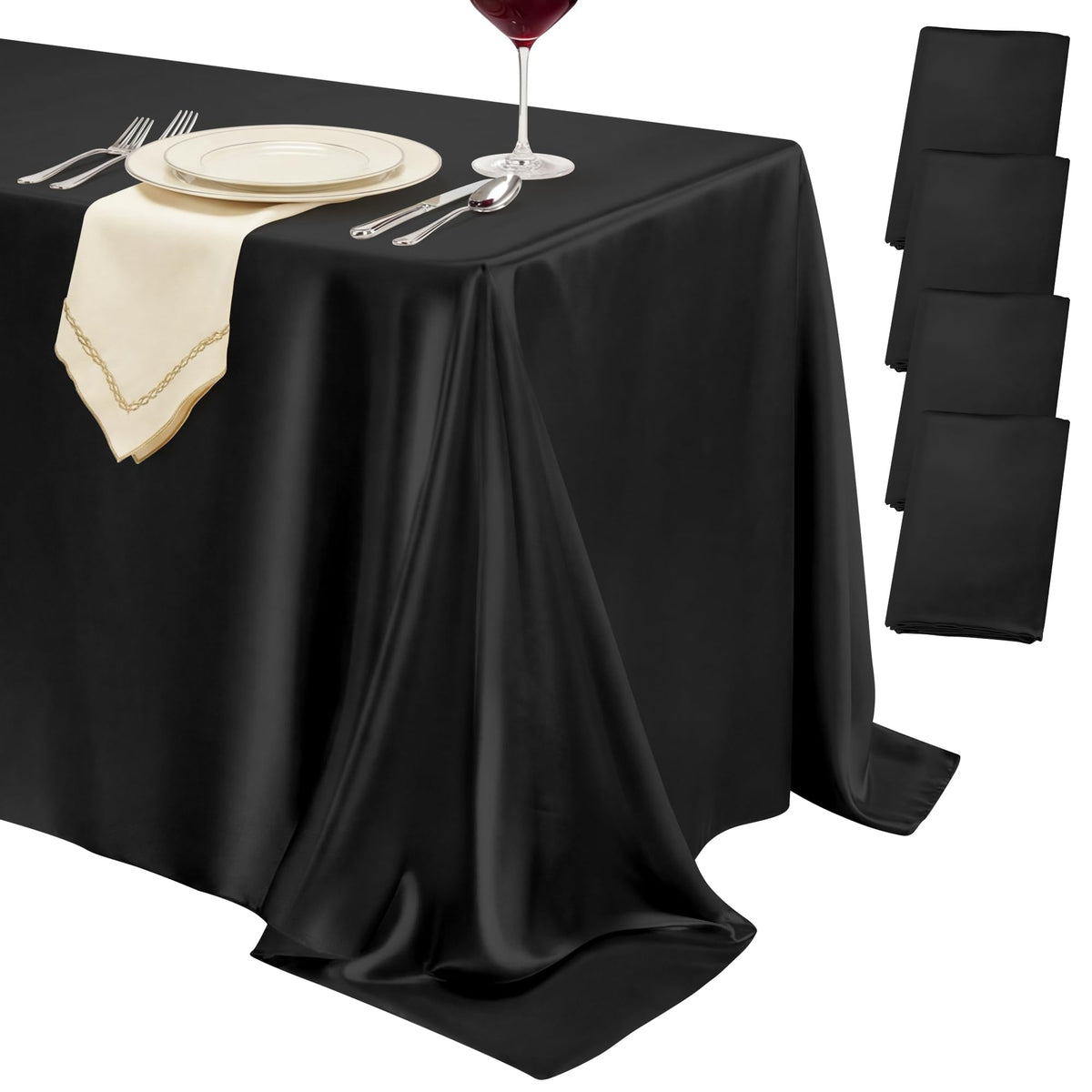 4 Pack Ivory Satin Tablecloth 58 x 102 Inch Overlay Seamless Design