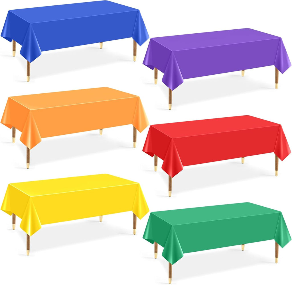 mwellewm 6Pc Plastic Table Cloth Disposable Tablecloth for Rectangle Tables
