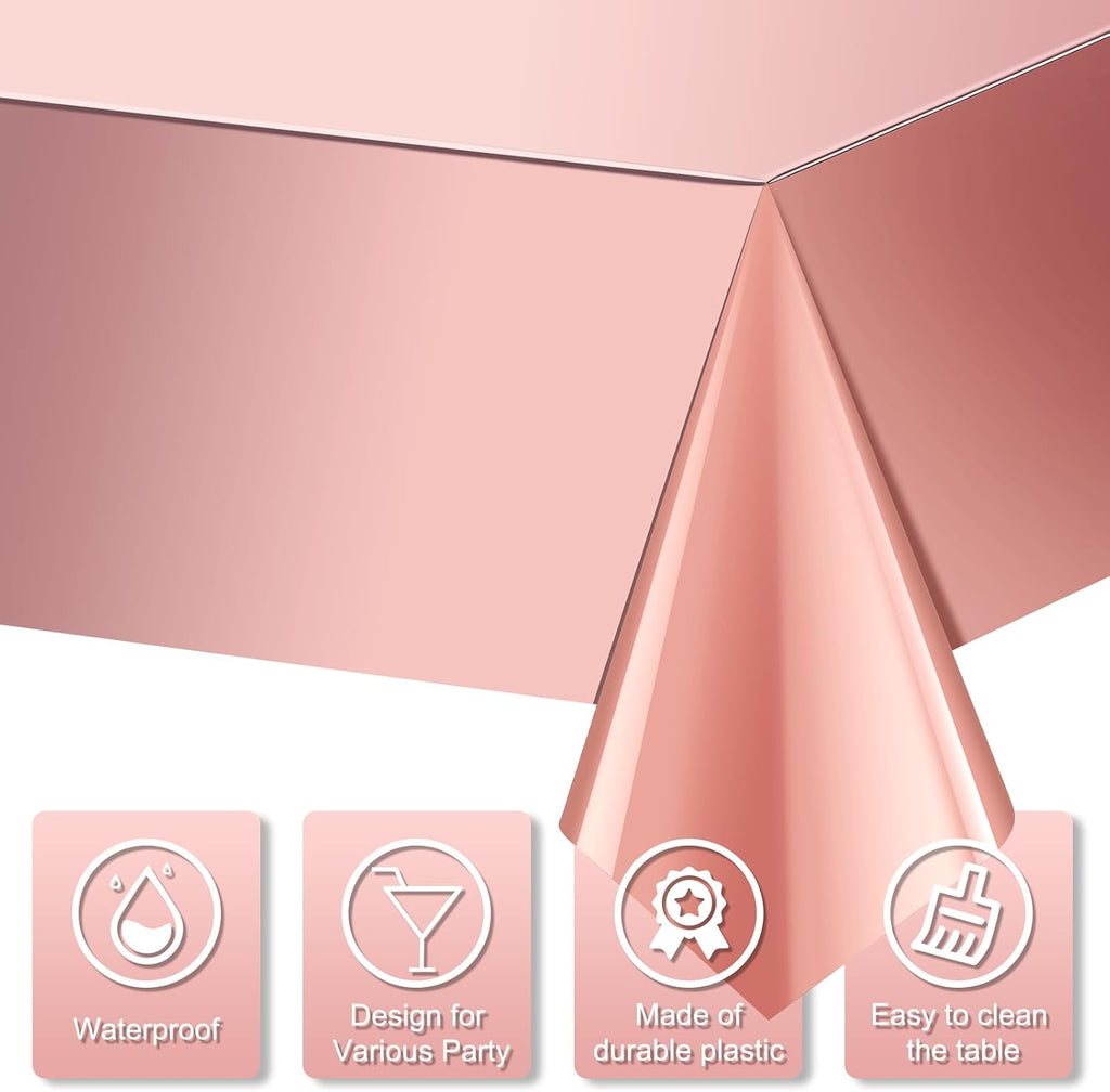 3 Pack Rose Gold Plastic Tablecloth, Dusty Pink Disposable Rectangle Table Covers, Holographic Metallic Foil Tablecloth Rose Party Supplies Decorations for Birthday Wedding Bachelorette, 54x108Inch