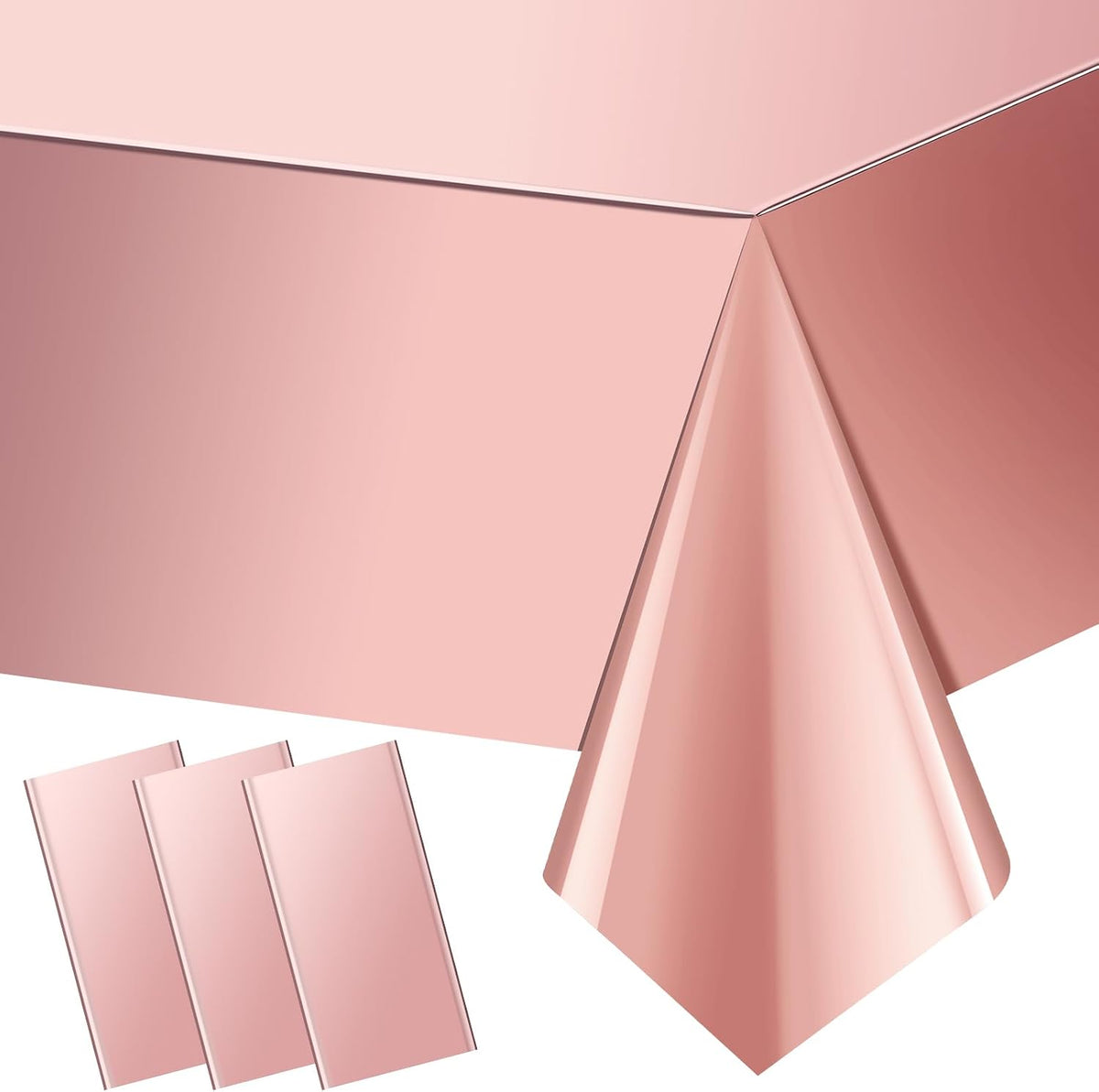 3 Pack Rose Gold Plastic Tablecloth, Dusty Pink Disposable Rectangle Table Covers, Holographic Metallic Foil Tablecloth Rose Party Supplies Decorations for Birthday Wedding Bachelorette, 54x108Inch