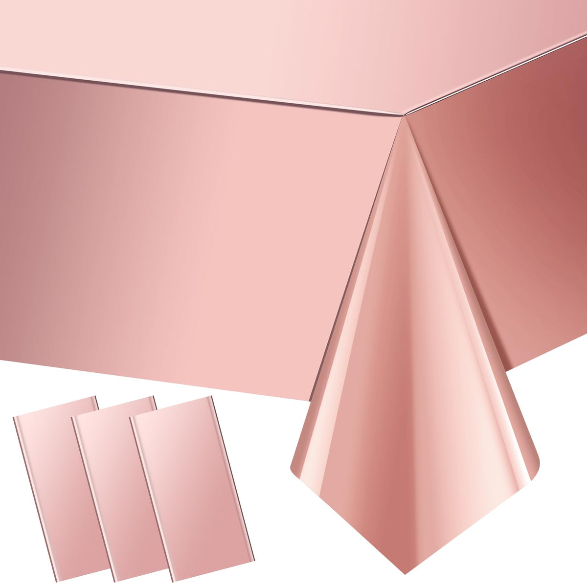 3 Pack Rose Gold Plastic Tablecloth, Dusty Pink Disposable Rectangle Table Covers, Holographic Metallic Foil Tablecloth Rose Party Supplies Decorations for Birthday Wedding Bachelorette, 54x108Inch