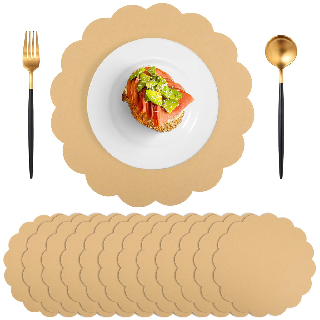 60 Pcs Light Pink Paper Placemats, 13.5 Inch Disposable Scalloped Placemat