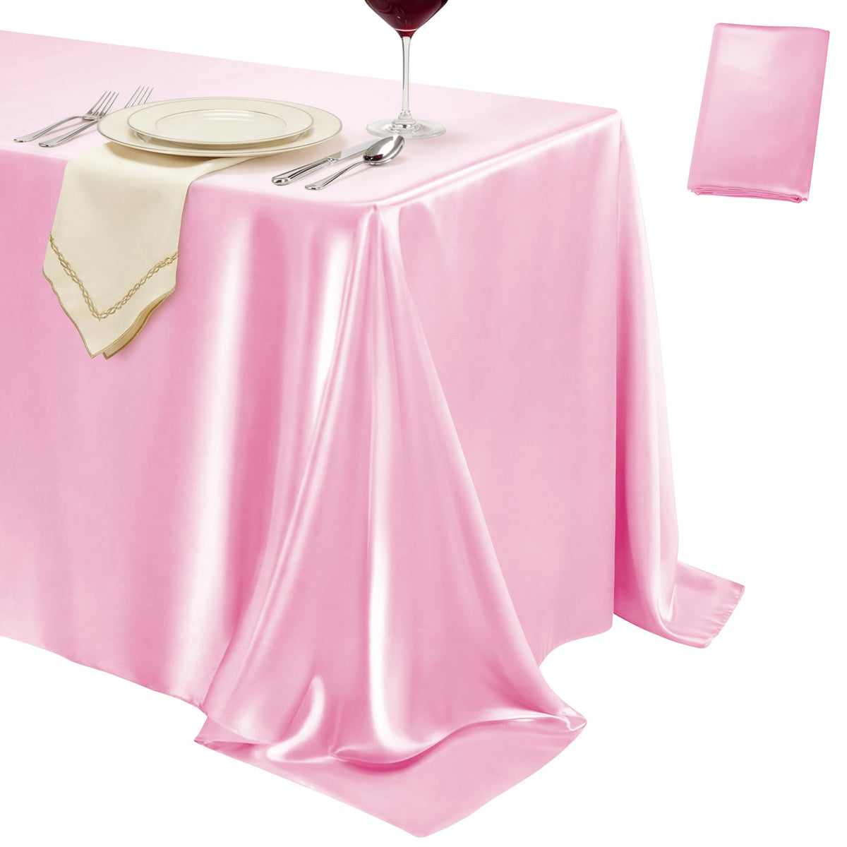 4 Pack Ivory Satin Tablecloth 58 x 102 Inch Overlay Seamless Design