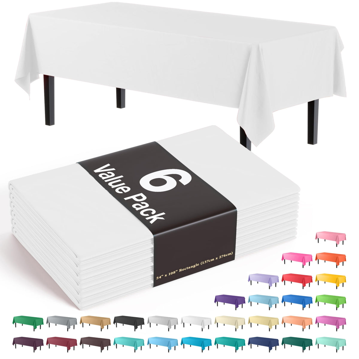 Exquisite Purple Plastic Table Cloth Disposable 6 Pack - 54 x 108 Inch Rectangle Tablecloth for 6 Foot Tables - Waterproof Table Cover for Party Wedding Birthday Graduation BBQ Catering