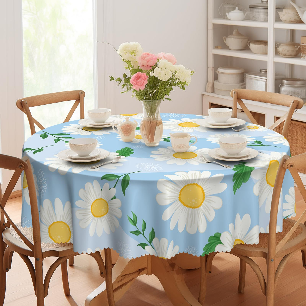 Eikione 60Inch Round Tablecloth Waterproof Stain Wrinkle Free Table Cover