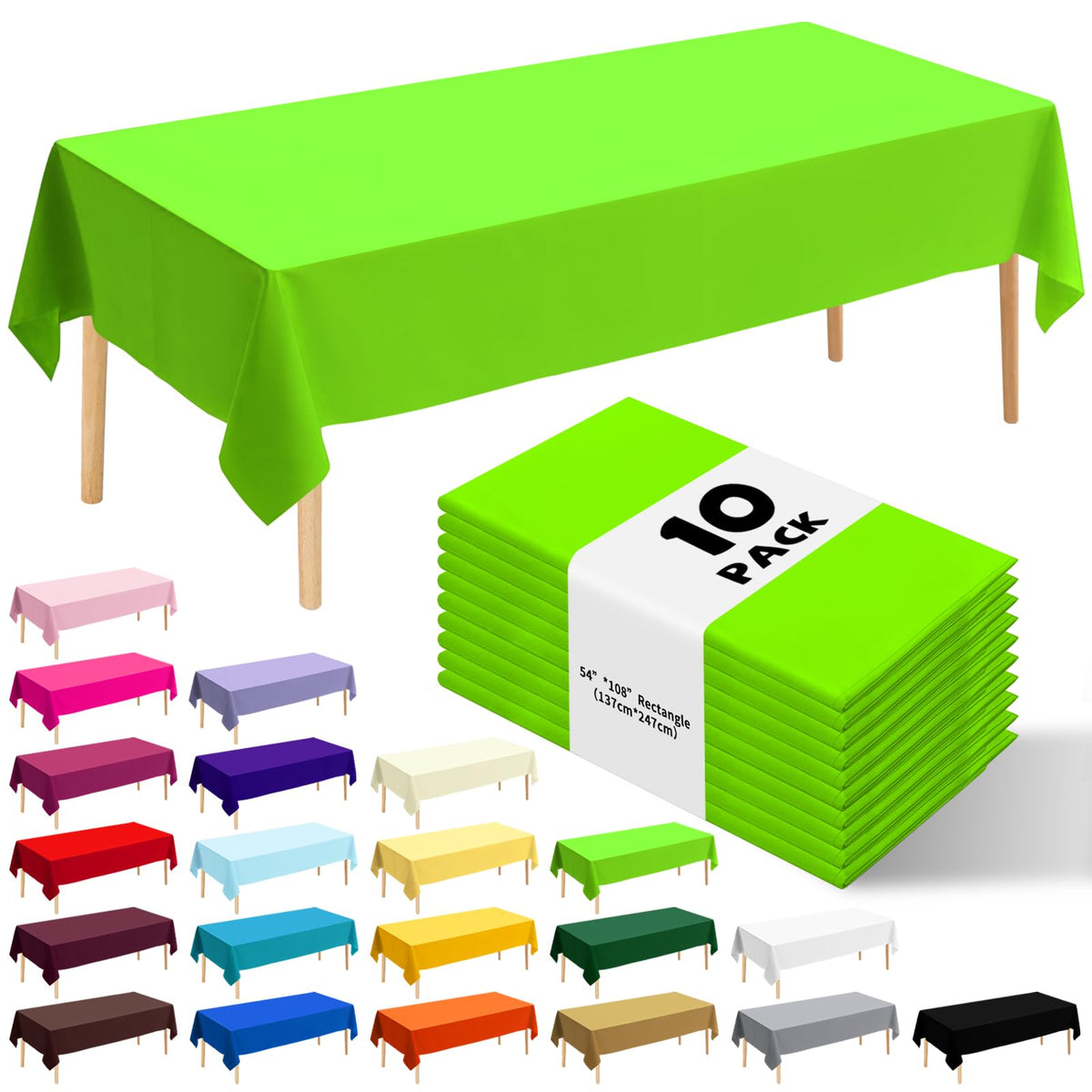 10 Pack Silver Grey Plastic Tablecloth 54x108 Inch Disposable Waterproof Rectangle Table Cover for Party Birthday Wedding Picnic Outdoor