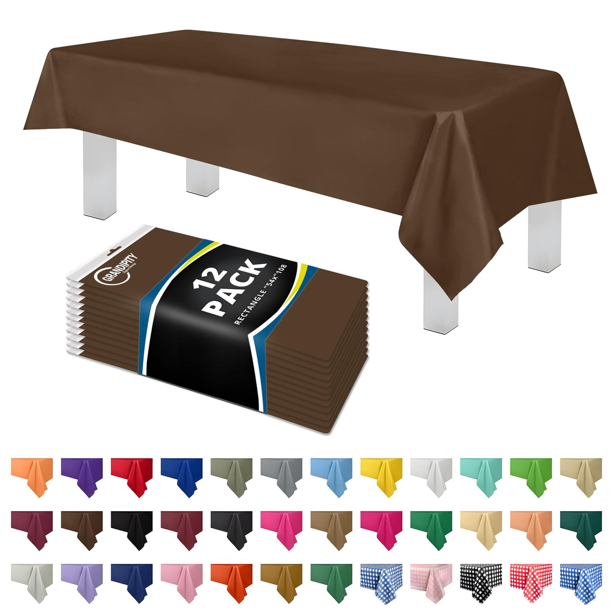 Grandipity Plastic Table Cloth Disposable 12 Pack 54” x 108” Rectangle