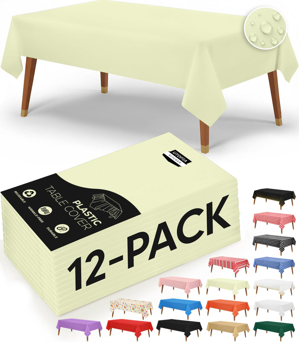 Utopia Kitchen Plastic Table Cloth Disposable [White, 12 Pack]