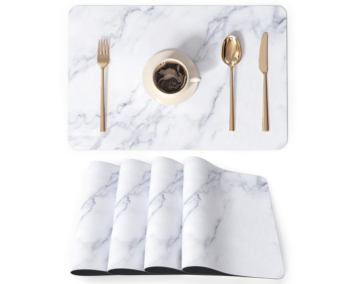 QIYI PU Leather Placemats Set of 6, 12"x18" Waterproof Table Mats, Marble