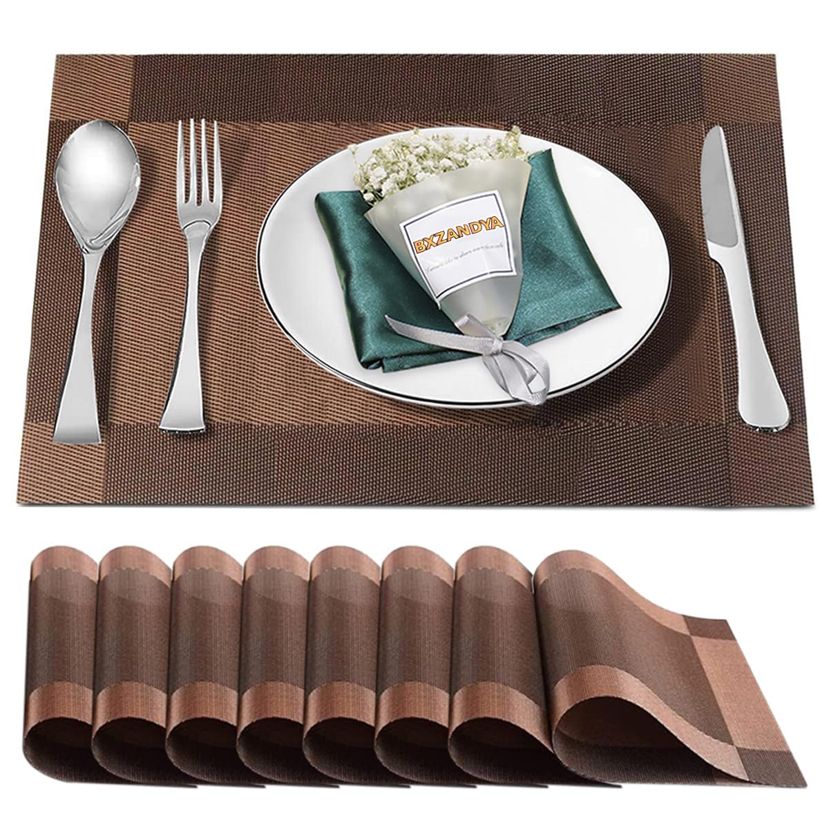 Beige Vinyl Placemats Set of 6,Washable Dining PVC Table Mats