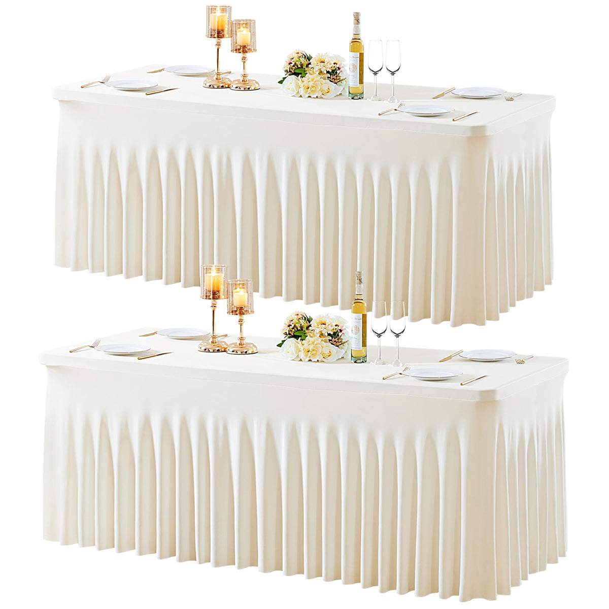 gogoparti 2 Pack Spandex Beige Fitted Table Cloth for 6ft Rectangle Tables Beige Stretch Tablecloth Table Covers Skirt Banquet Wrinkle Free Tablecloths for Parties Wedding