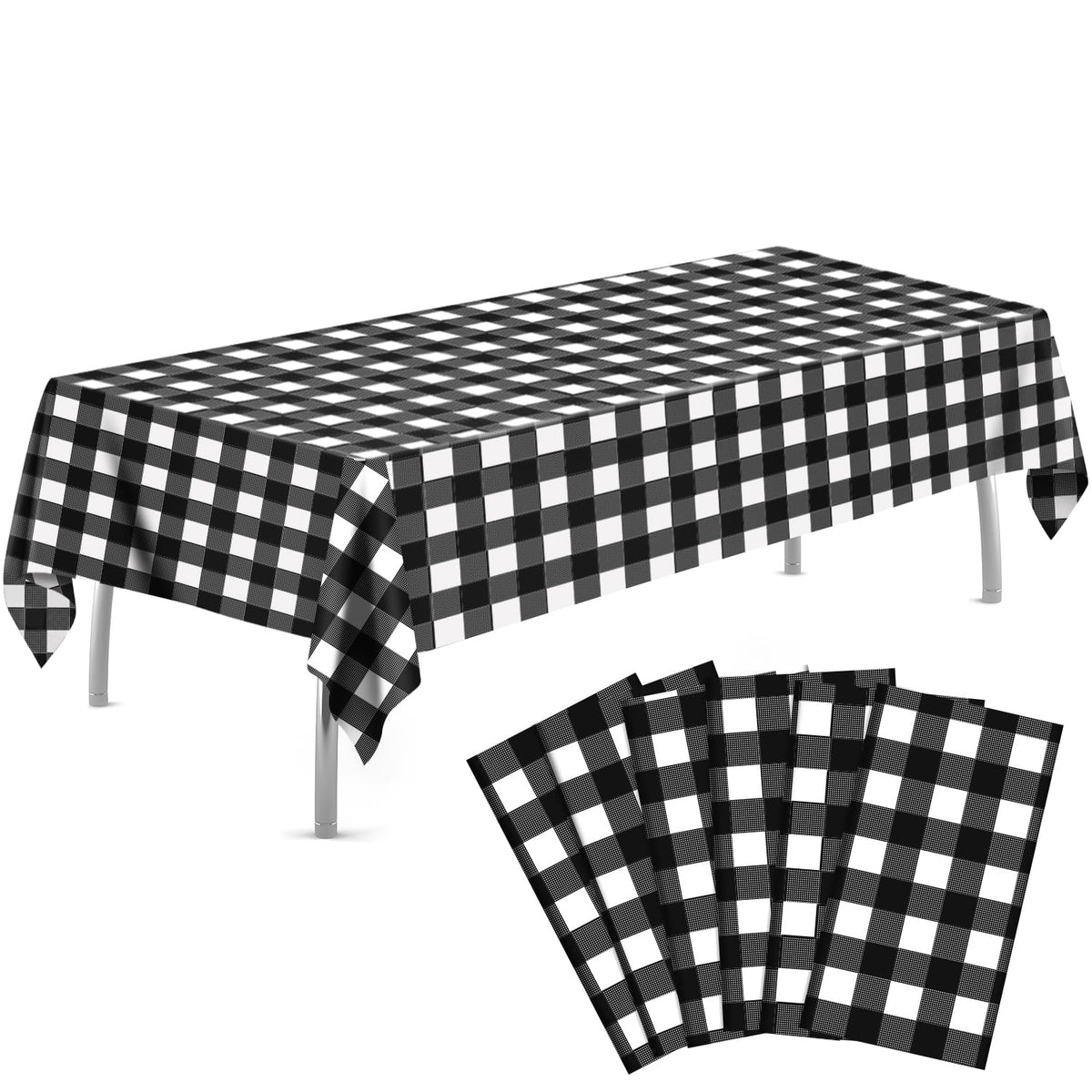 tujol Pink and White Checkered 6 Pack Plastic Table Cloth 54" x 108"