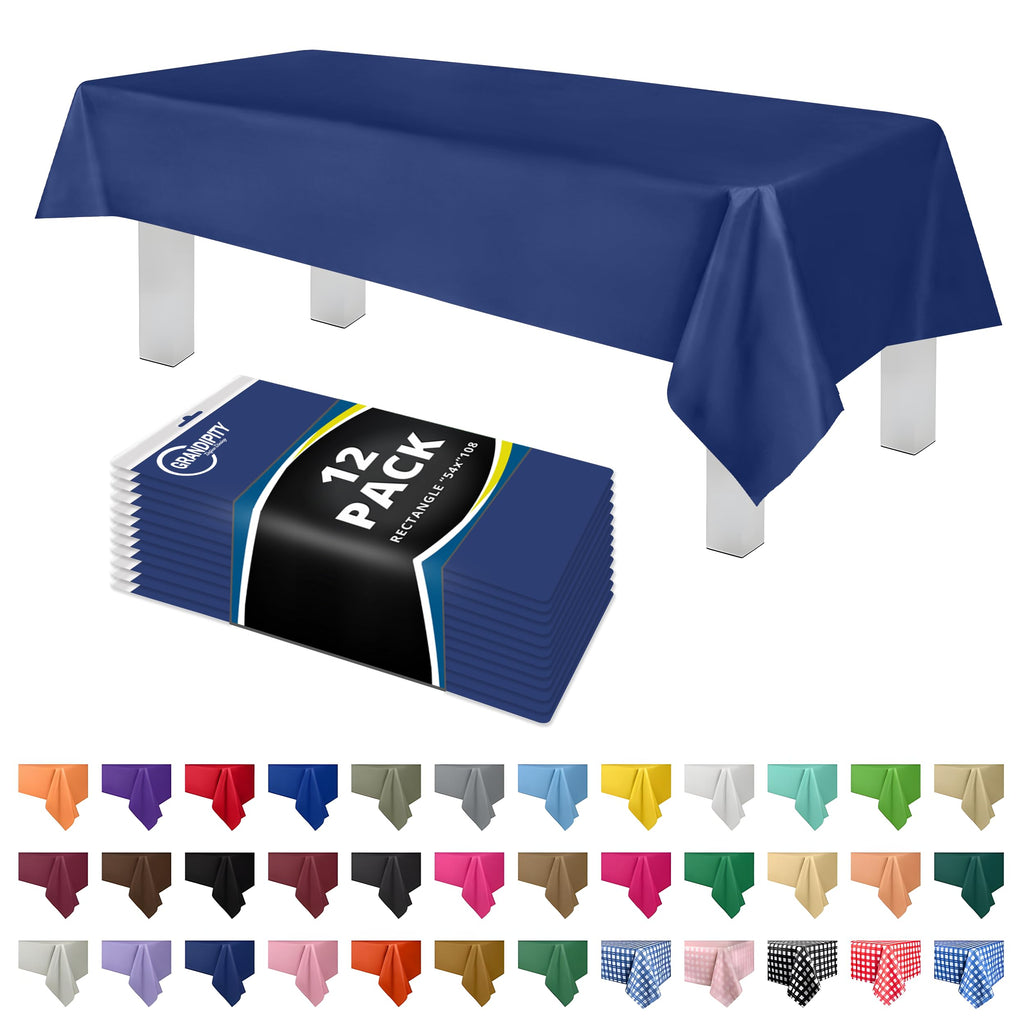 Grandipity Plastic Table Cloth Disposable 12 Pack 54” x 108” Rectangle
