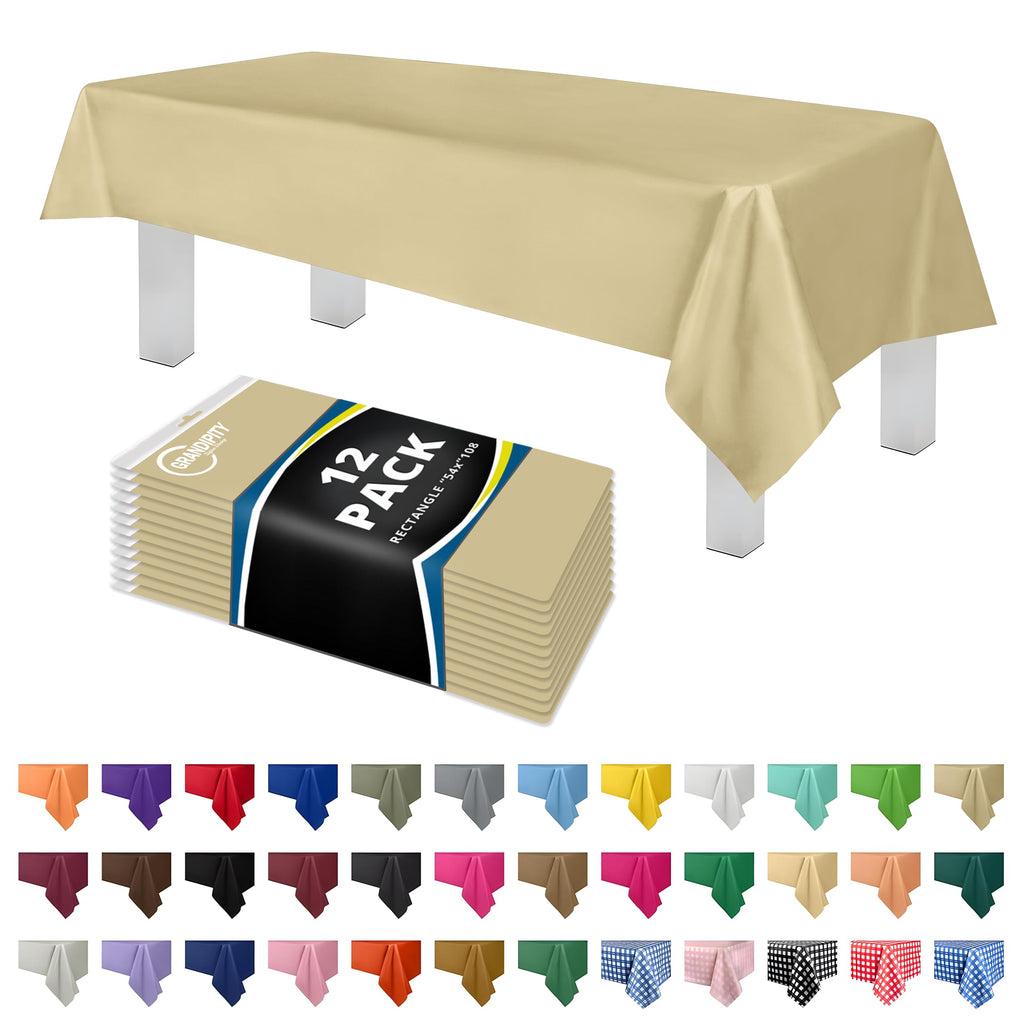 Grandipity Plastic Table Cloth Disposable 12 Pack 54” x 108” Rectangle