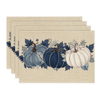 Artoid Mode Navy Blue Pumpkins Fall Placemats Set of 6-12 x 18 Inch