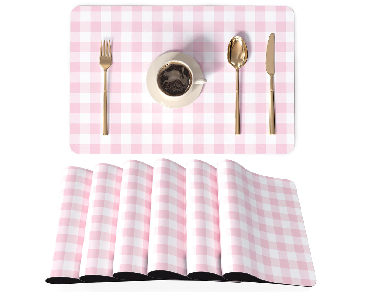 QIYI PU Leather Placemats Set of 6, 12"x18" Waterproof Table Mats, Marble