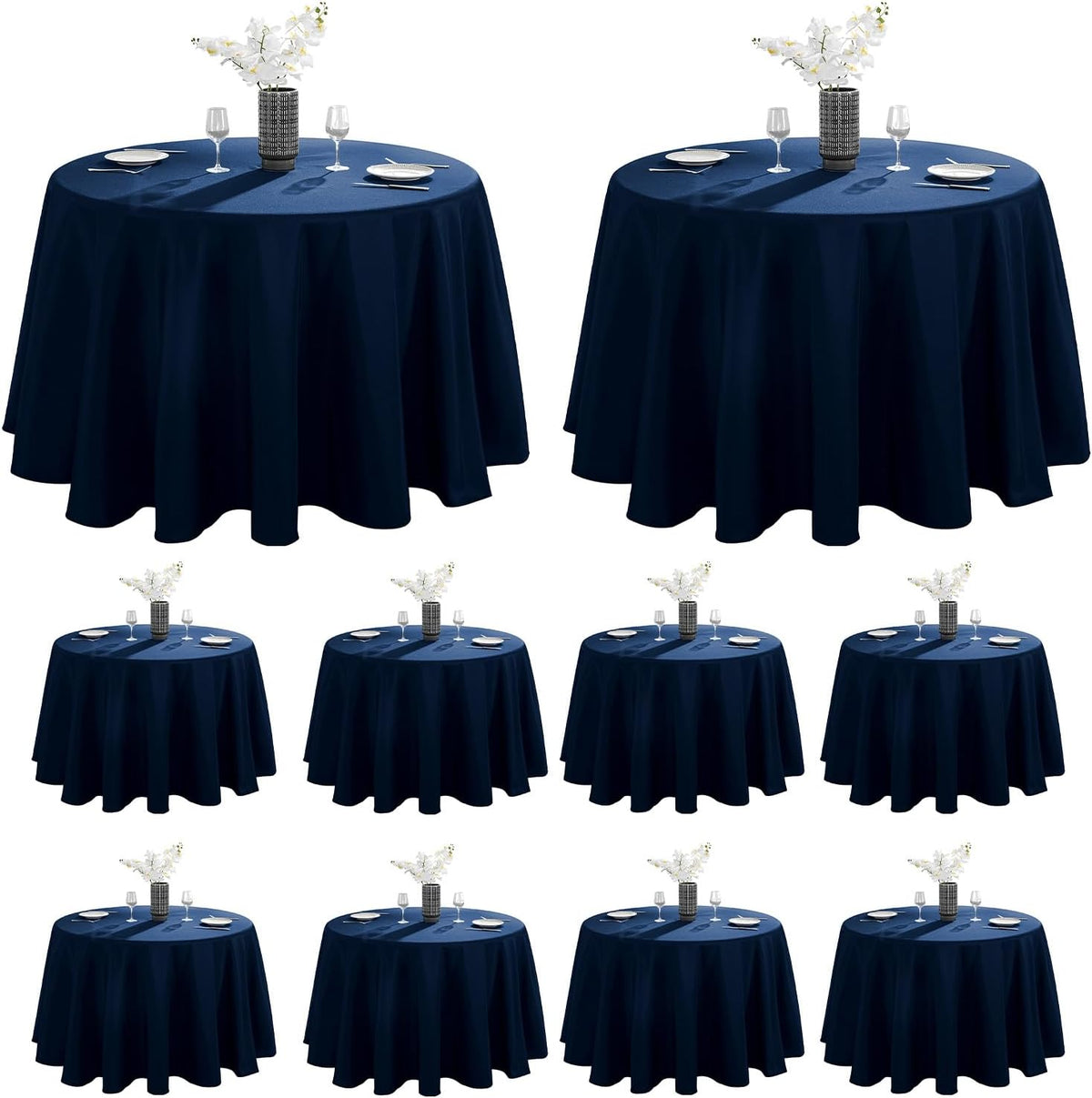 VidaFete Tablecloth 10 Pack 120inch Round Table Cloth Polyester, Navy Blue