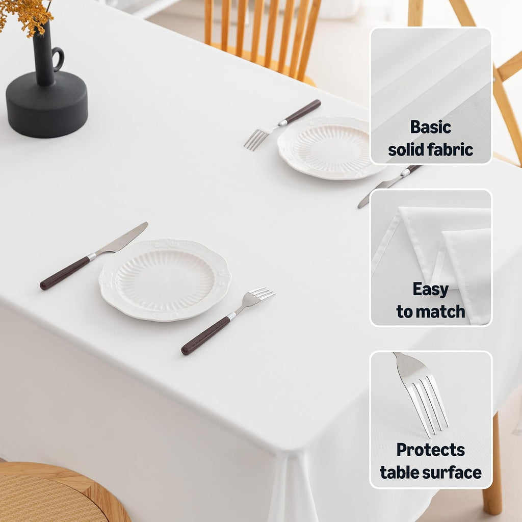 Amazon Basics Thin Rectangle Tablecloth, Water-Resistant Textured Fabric, Wrinkle Resistant, Washable Decorative Table Cover for Dining, Parties, 60" x 84", White, Pack of 1