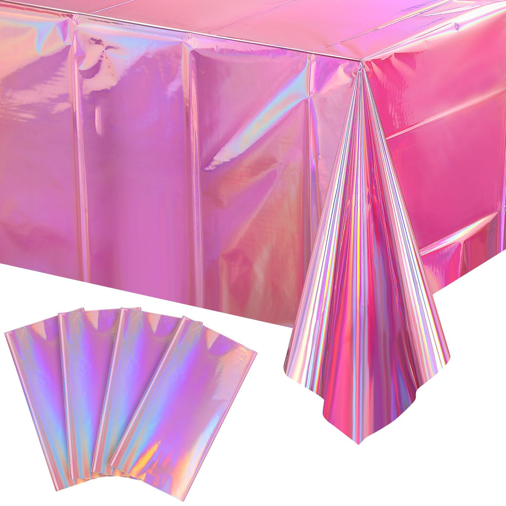 3 Pack Rose Gold Plastic Tablecloth, Dusty Pink Disposable Rectangle Table Covers, Holographic Metallic Foil Tablecloth Rose Party Supplies Decorations for Birthday Wedding Bachelorette, 54x108Inch