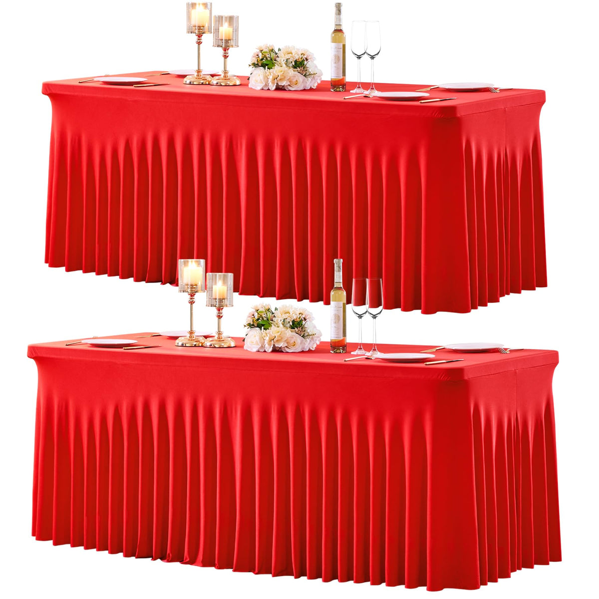 gogoparti 2 Pack Spandex Beige Fitted Table Cloth for 6ft Rectangle Tables Beige Stretch Tablecloth Table Covers Skirt Banquet Wrinkle Free Tablecloths for Parties Wedding