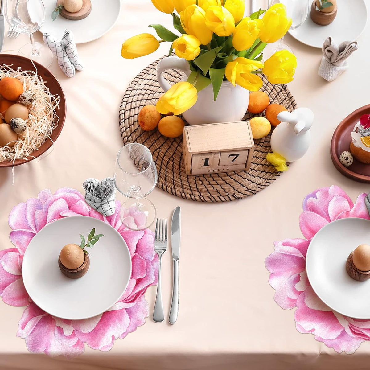 Glenmal 100 Pcs Peony Placemats Pink Floral Disposable Paper Place Mat Bulk