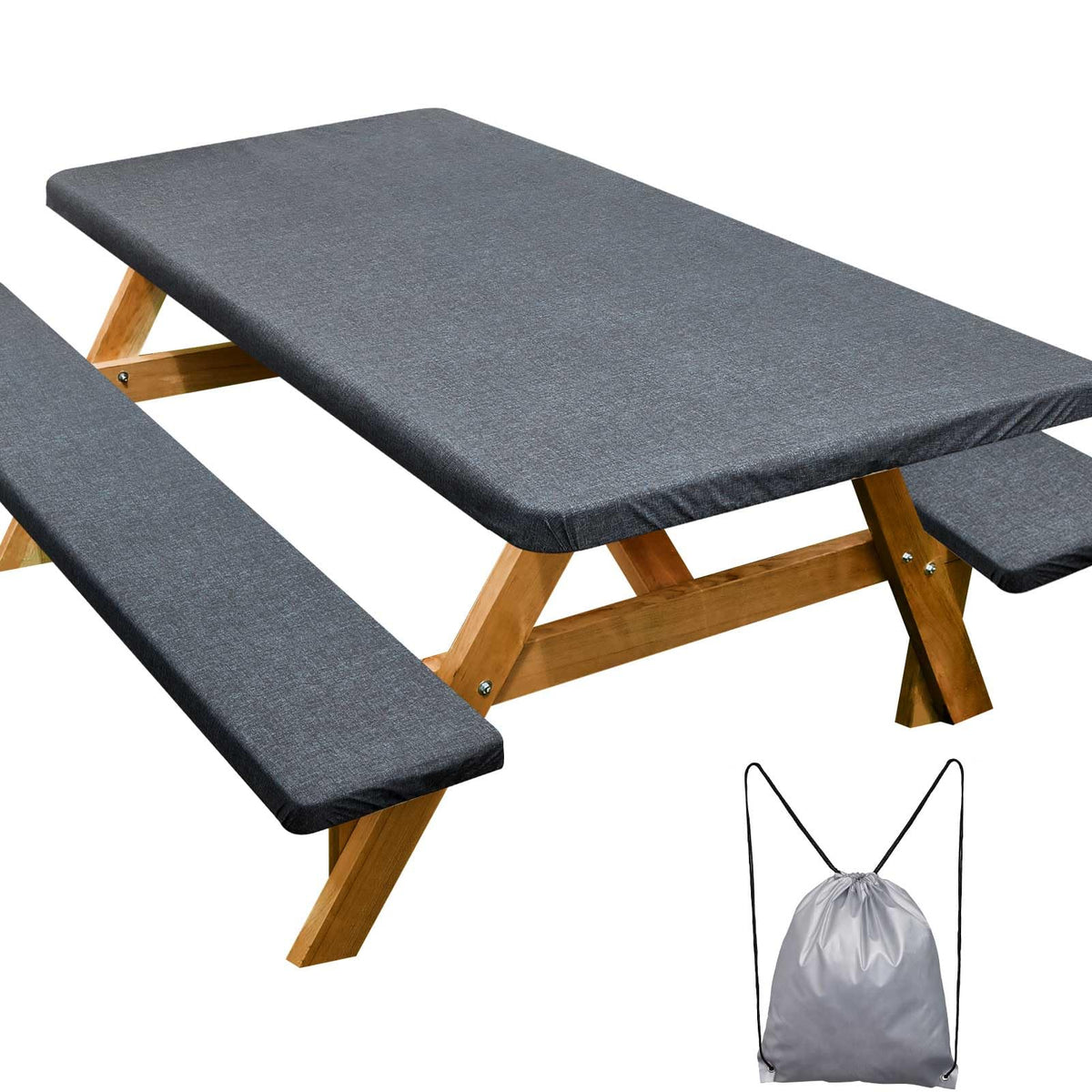Picnic Table Cover with Bench Covers Camping Essentials Waterproof Windproof Camping Tablecloth with Drawstring Bag, Fitted Rectangle Tables and Seats, 72in, Bohemian