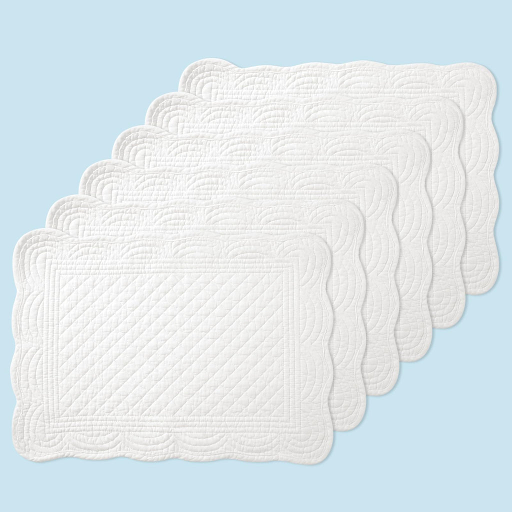 6 PC Quilted Placemats, 18"X13"Extra Large Cotton Placemats Set of 6, 100% Cotton Fabric Washable Cloth Table Mats for Kitchen & Dining Table - Soft &Easy Clean(Sapphire Blue, Rectangular)