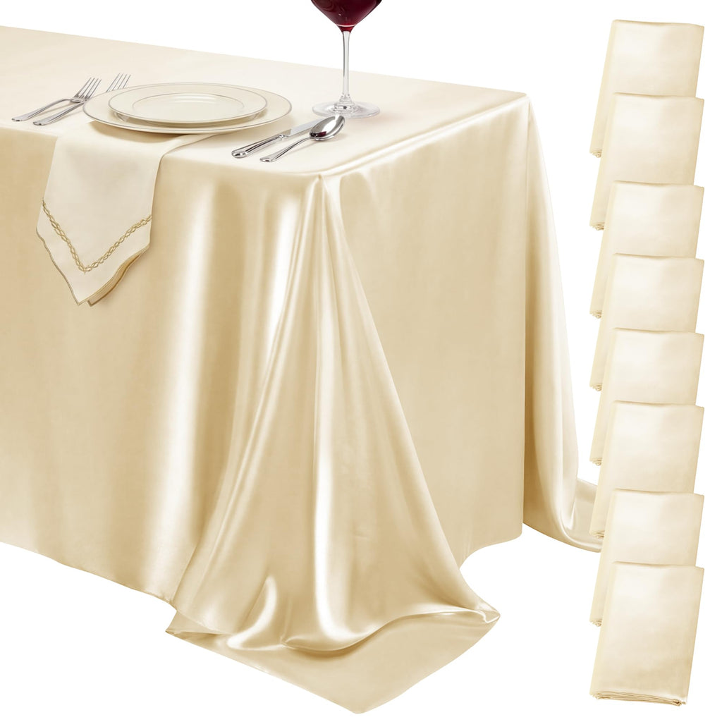 4 Pack Ivory Satin Tablecloth 58 x 102 Inch Overlay Seamless Design