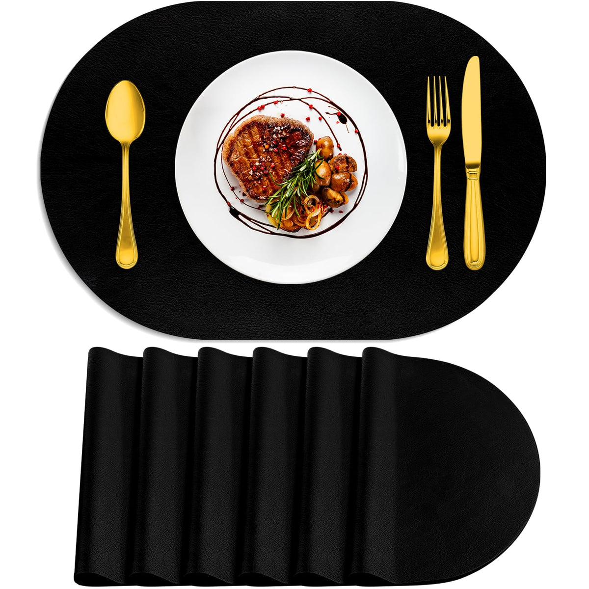 ADRIMER Placemats, Heat Resistant Oval Place Mats Set of 4 Easy to Clean